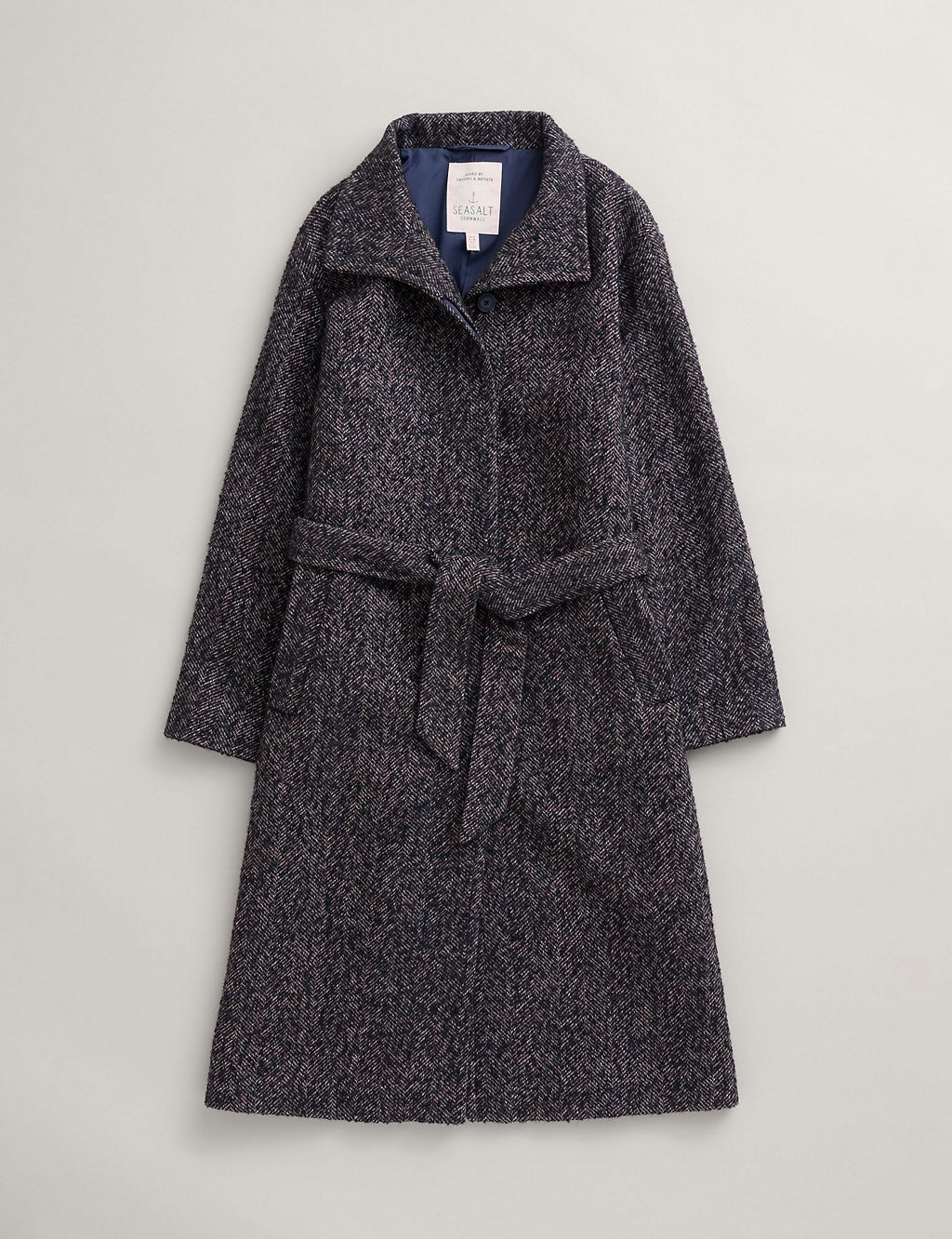 Wool Blend Textured Belted Longline Coat 1 of 7