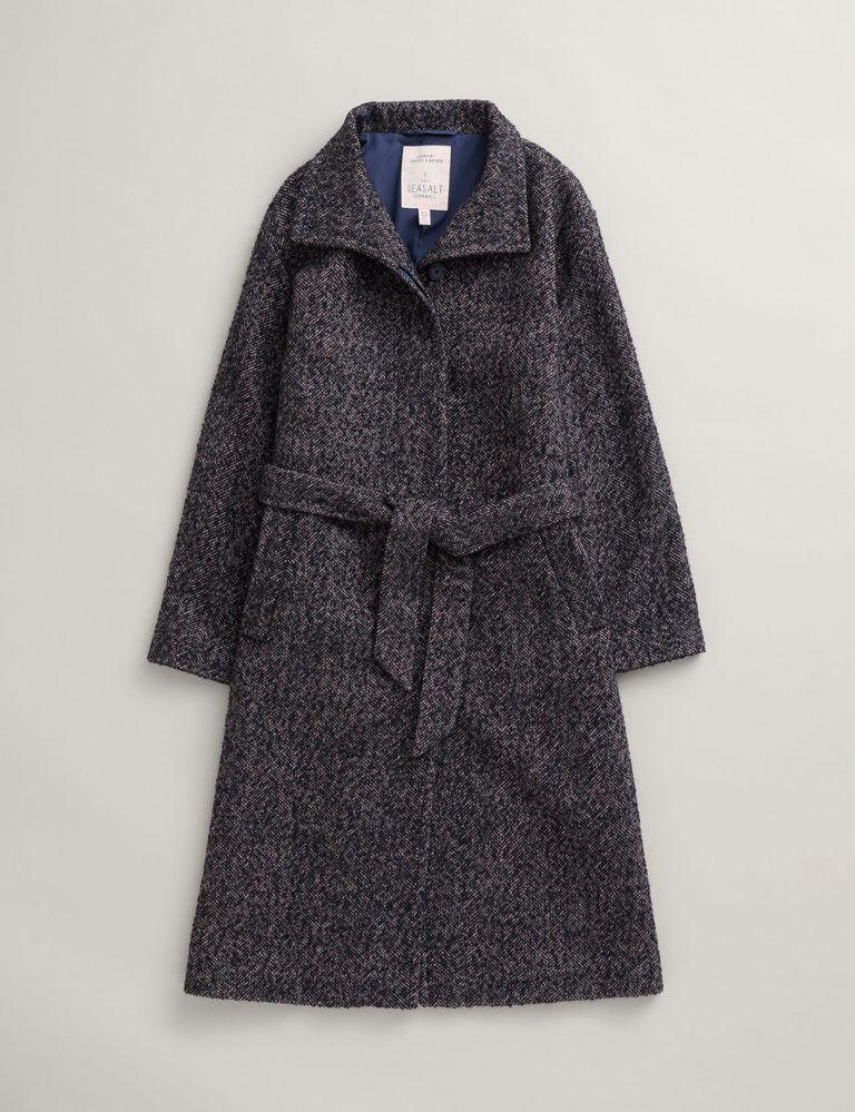 Wool Blend Textured Belted Longline Coat 3 of 7
