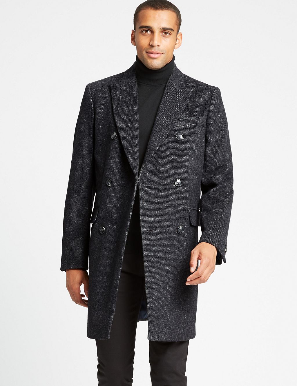 Wool Blend Twill Peak Collar Overcoat 3 of 6