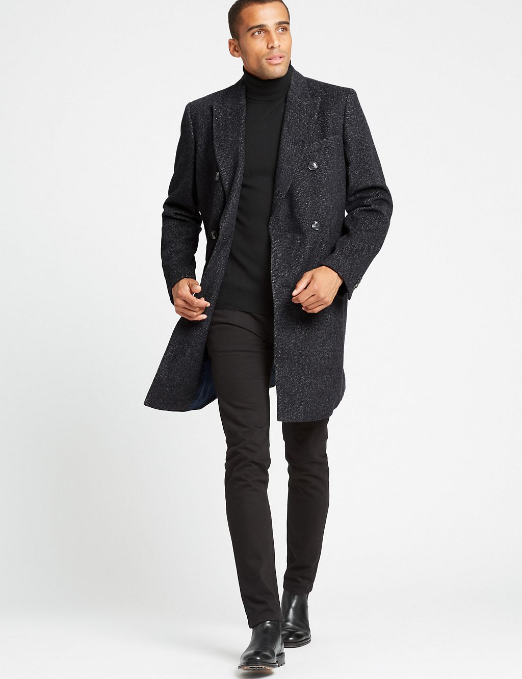 Wool Blend Twill Peak Collar Overcoat 2 of 6