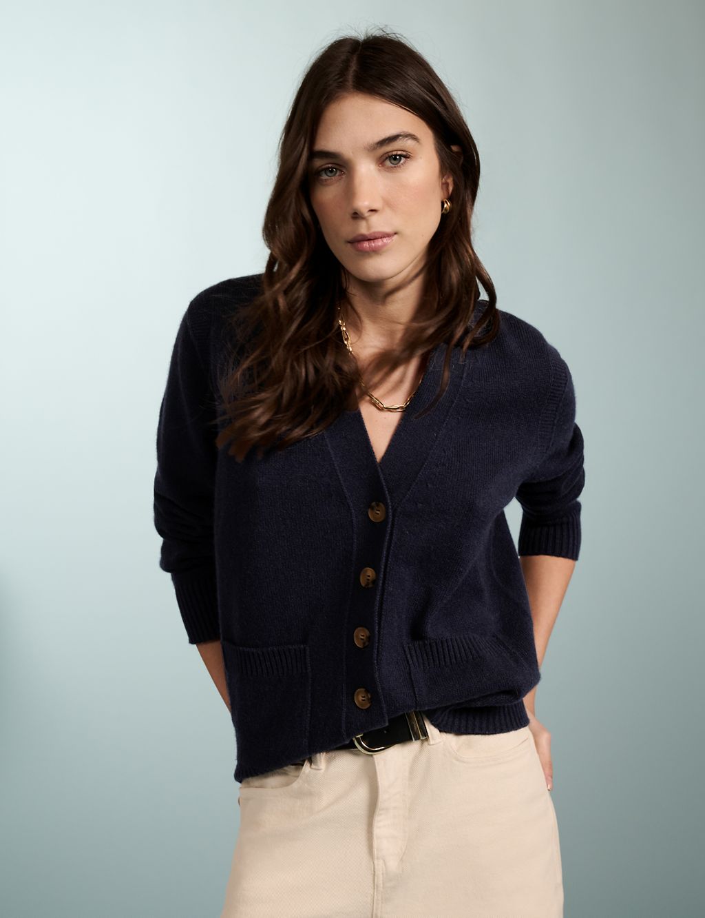Wool Blend V-Neck Cardigan with Cashmere 2 of 5