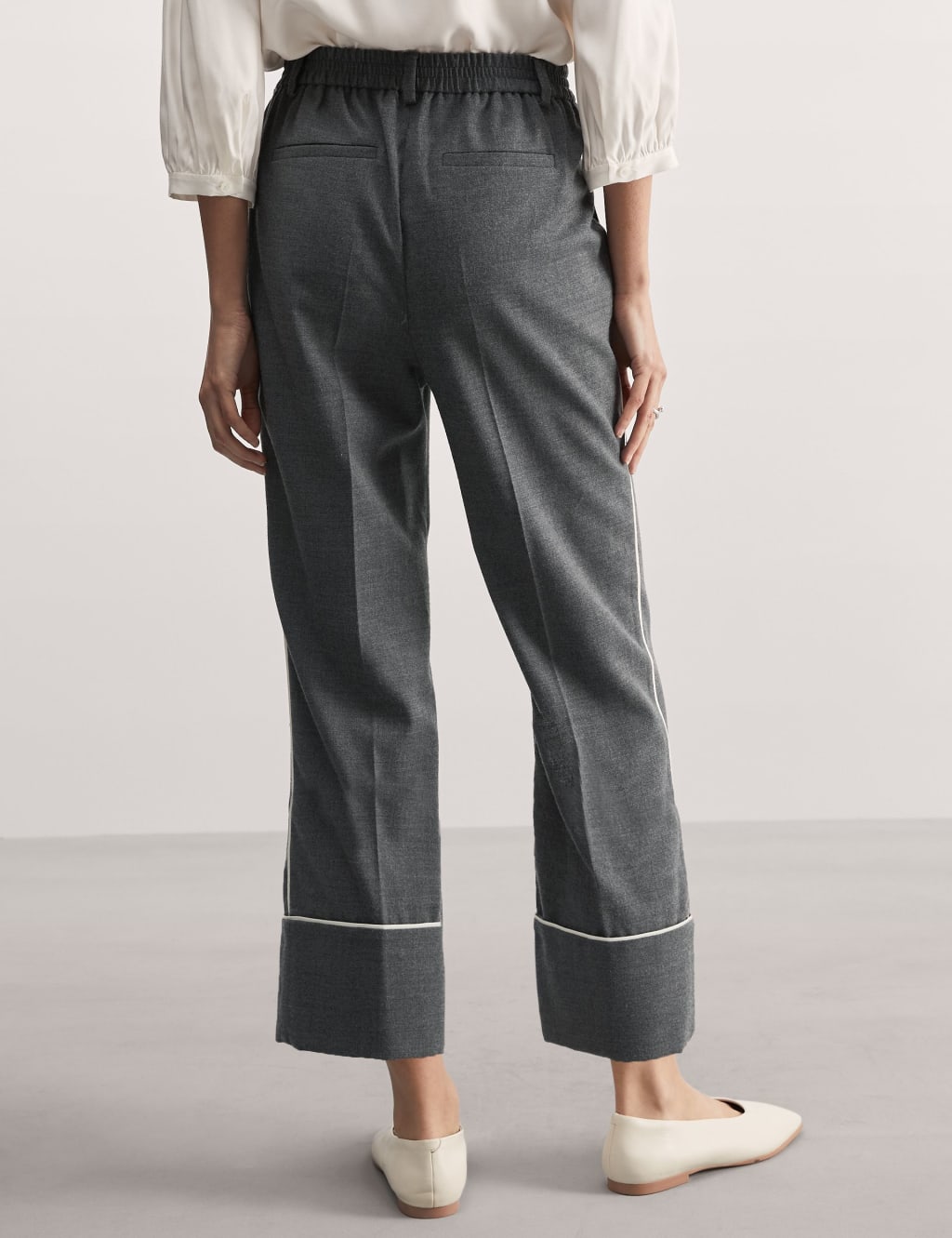 Wool Blend Wide Leg Cropped Trousers JAEGER M S