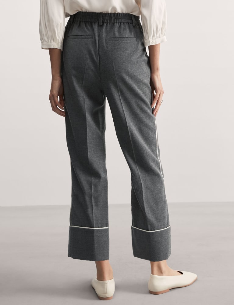 Womens Contrast Waistband Pleat Front Wide Leg Trousers - Grey - 16, Grey, £20.00