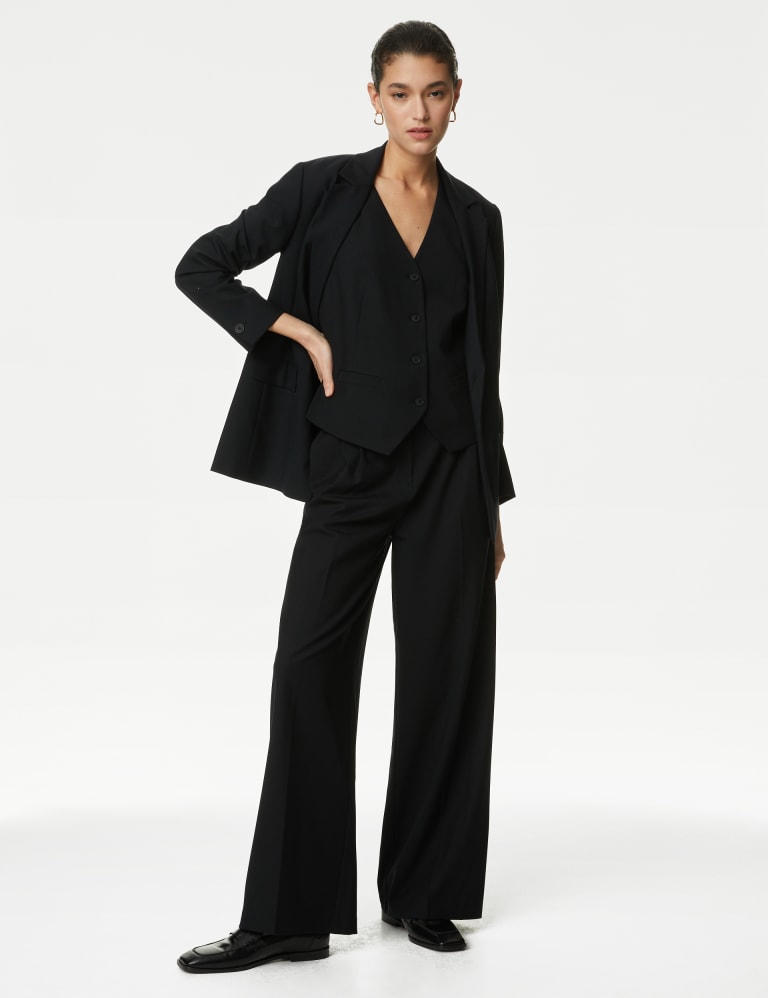 Black wool blend Wide Leg Pant Suit