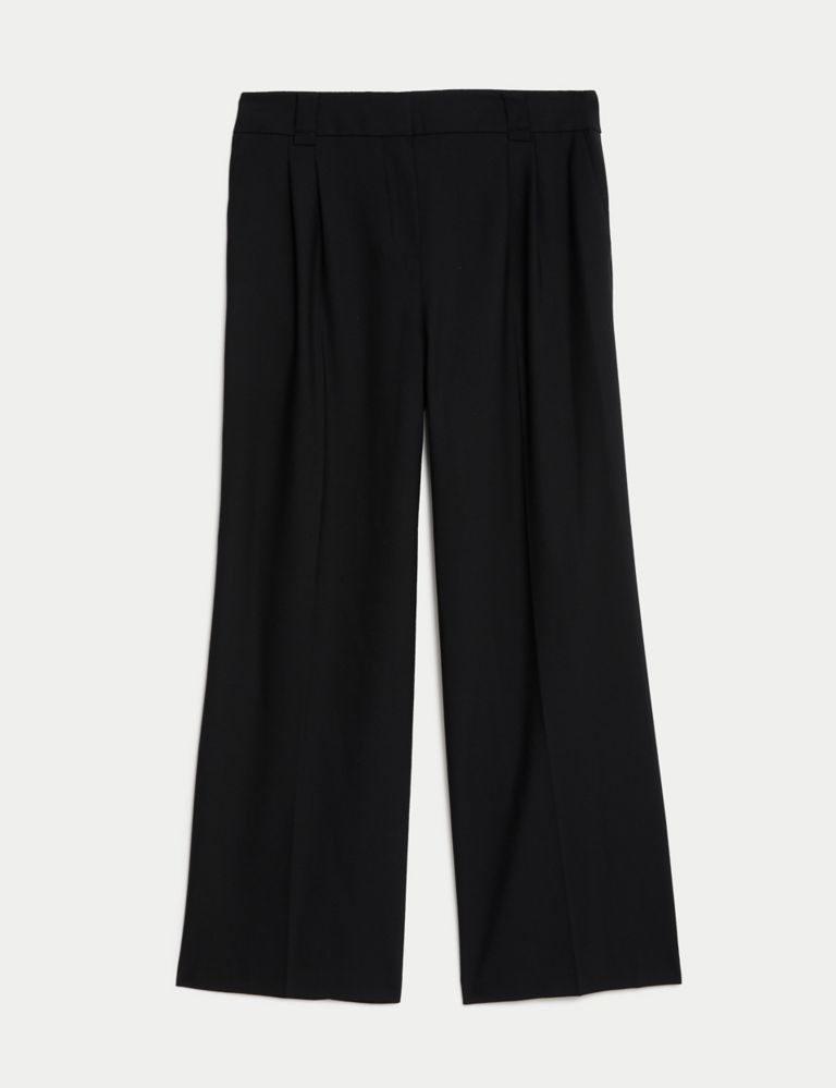 Wool Blend Wide Leg Trousers with Silk 3 of 7