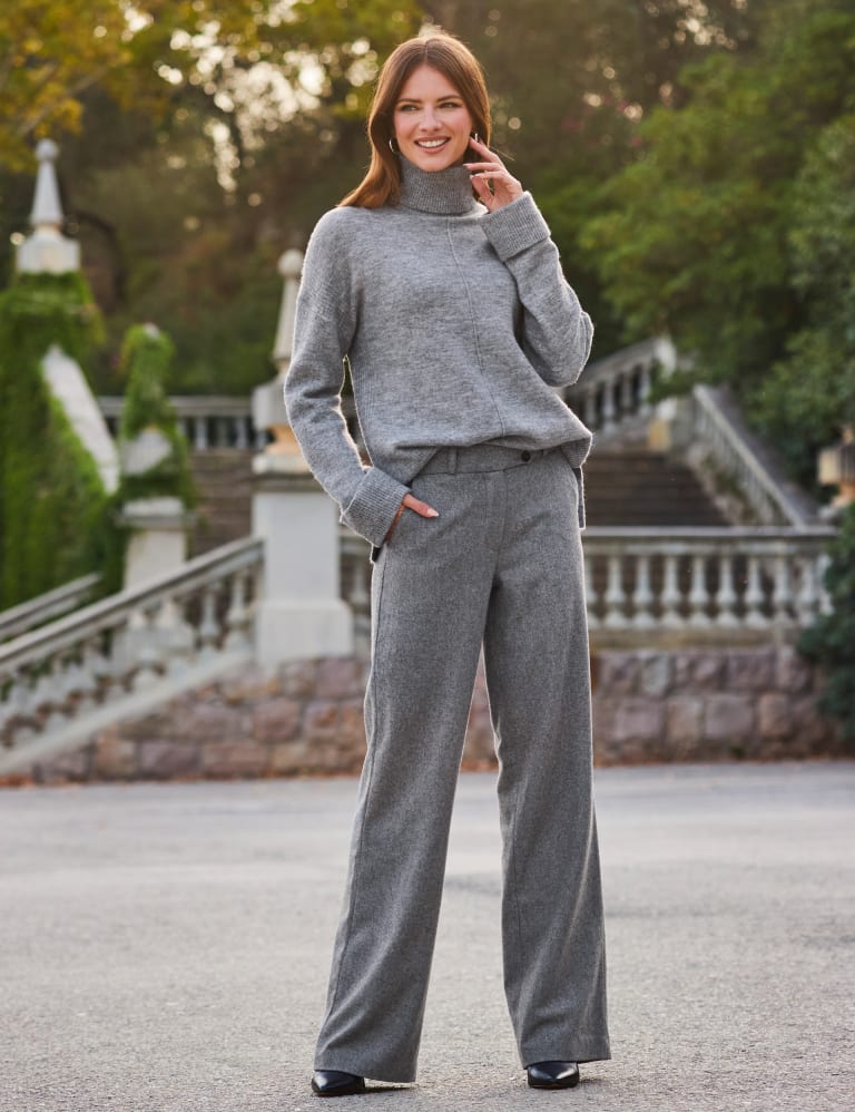 Wool Blend Wide Leg Trousers