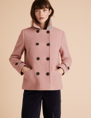 Wool Double Breasted Short Pea Coat Per Una M S