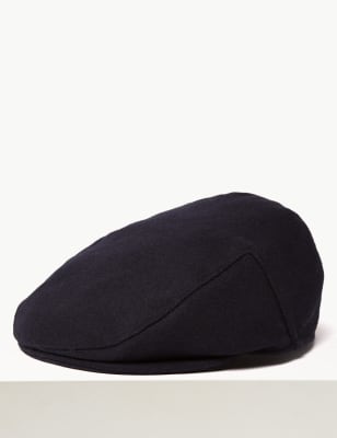 Black wool flat store cap