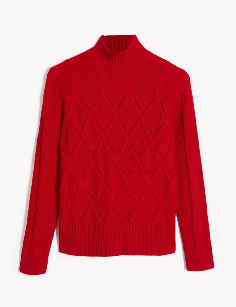 Wool Funnel Neck Cable Jumper with Cashmere 2 of 6