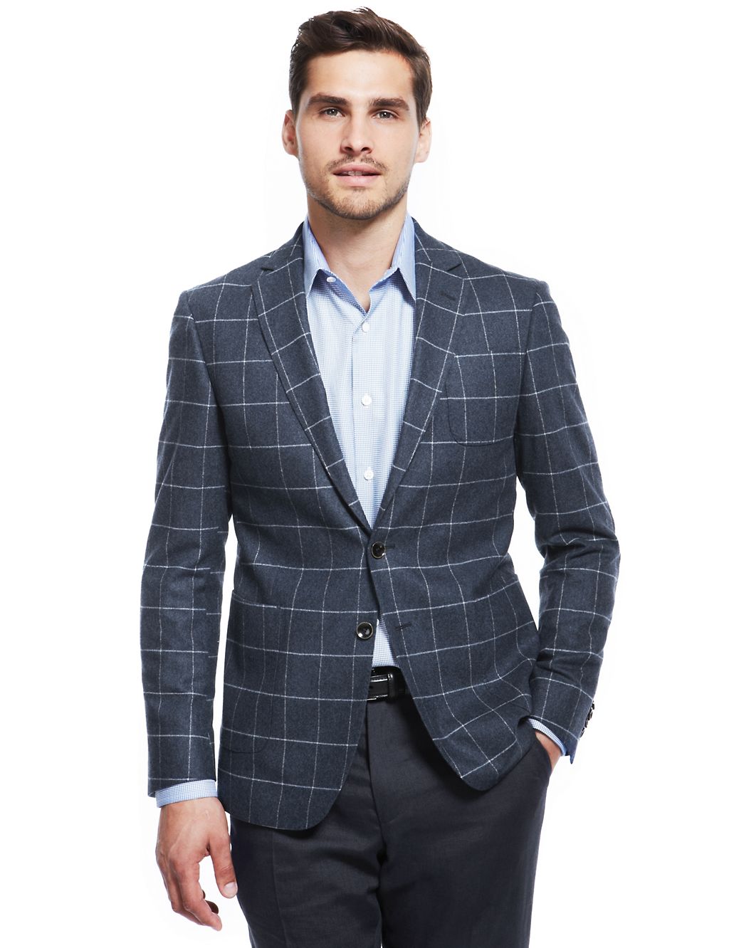 Wool Rich 2 Button Tailored Fit Check Jacket 3 of 7