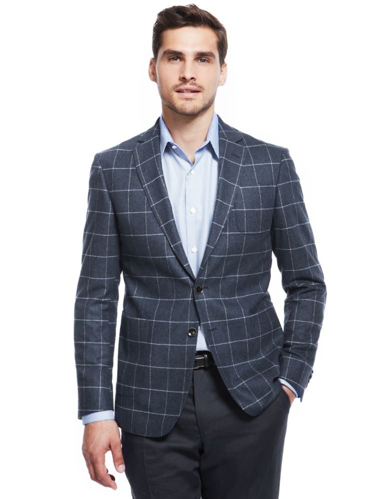 Wool Rich 2 Button Tailored Fit Check Jacket 1 of 7