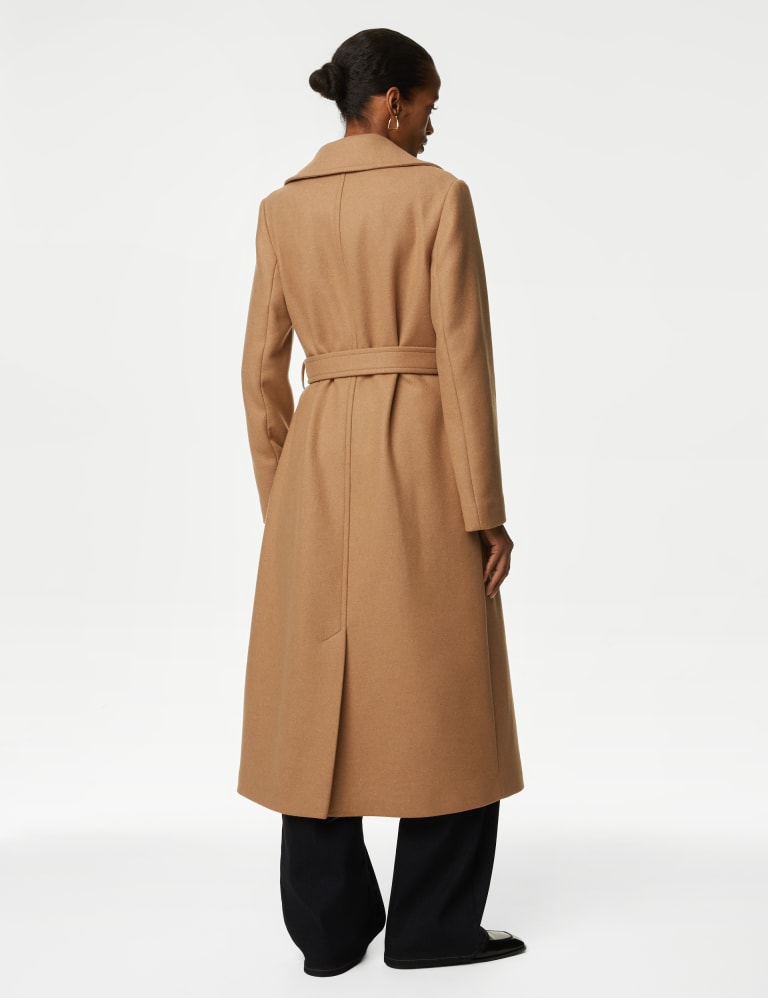 Women's Wide Collar Wrap Coat - Short-Length - Camel Small / Camel