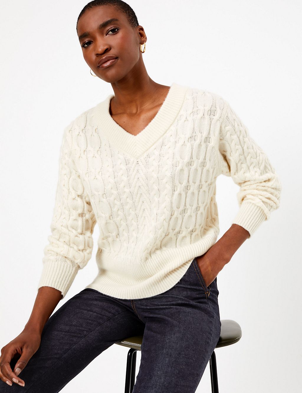 Wool Rich Cable Knit V-Neck Jumper 3 of 4