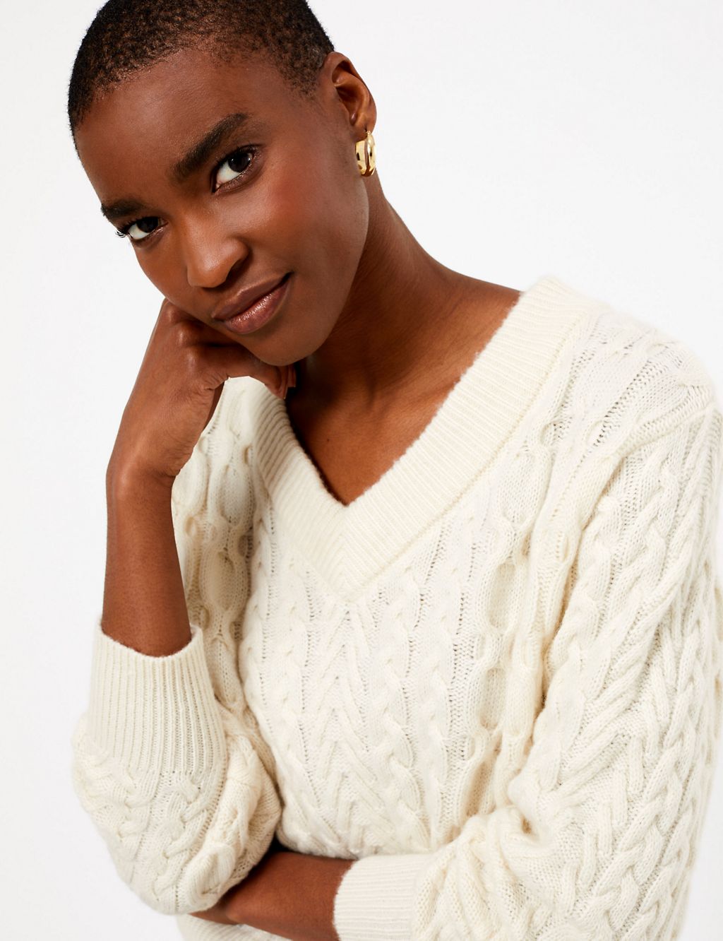 Wool Rich Cable Knit V-Neck Jumper 2 of 4