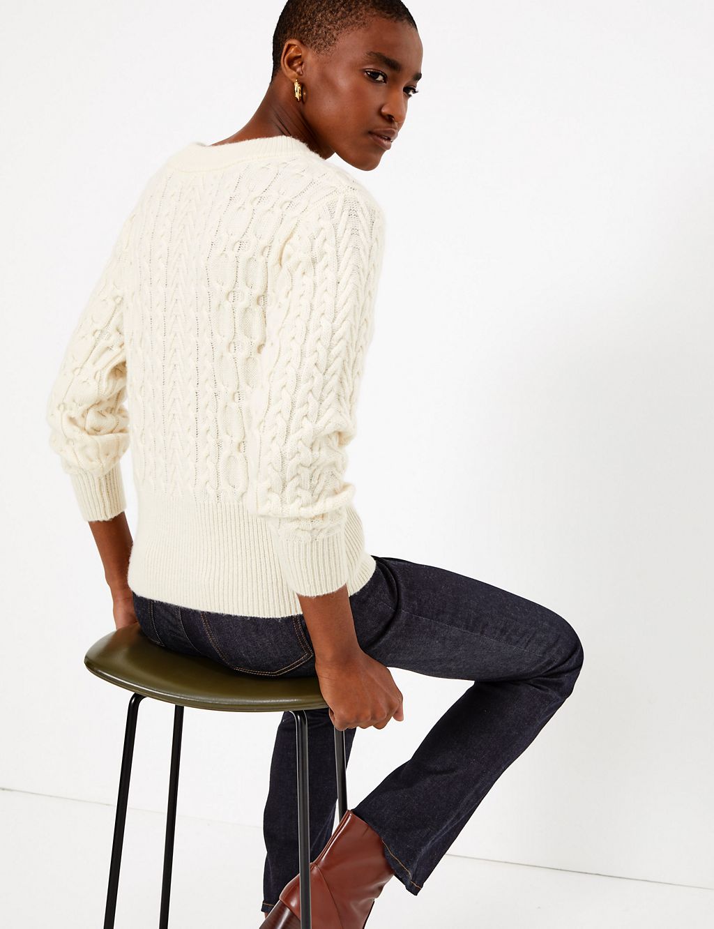 Wool Rich Cable Knit V-Neck Jumper 4 of 4