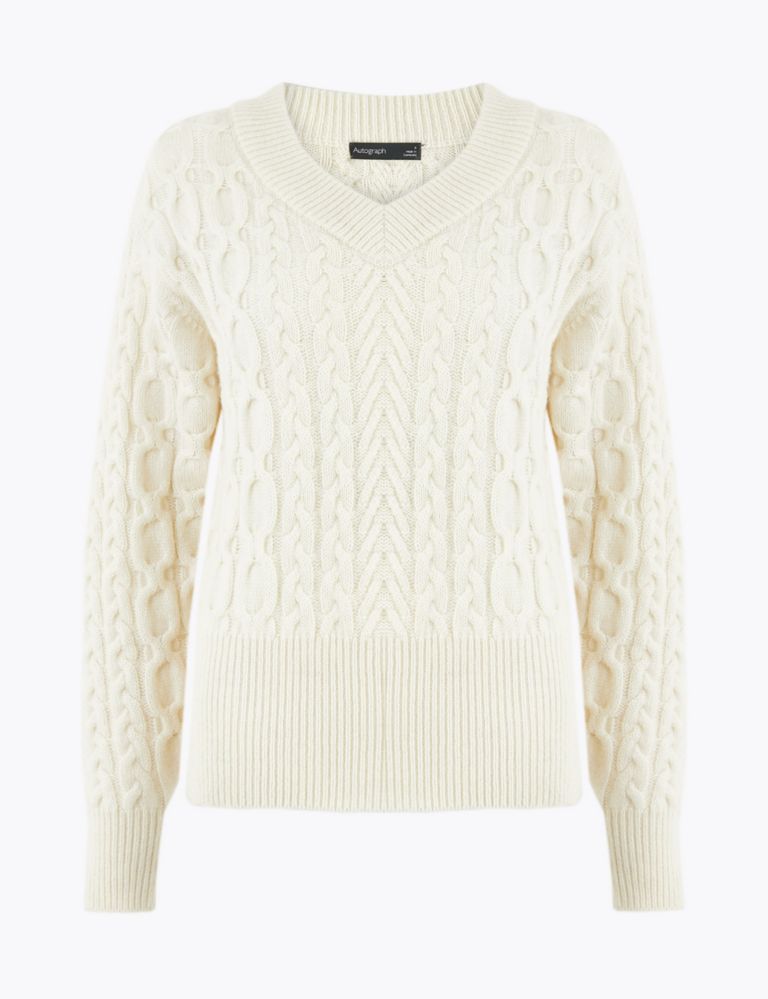 Wool Rich Cable Knit V-Neck Jumper 2 of 4