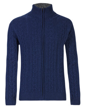 Wool Rich Cable Knit Zip Through Cardigan with Cashmere Image 2 of 3