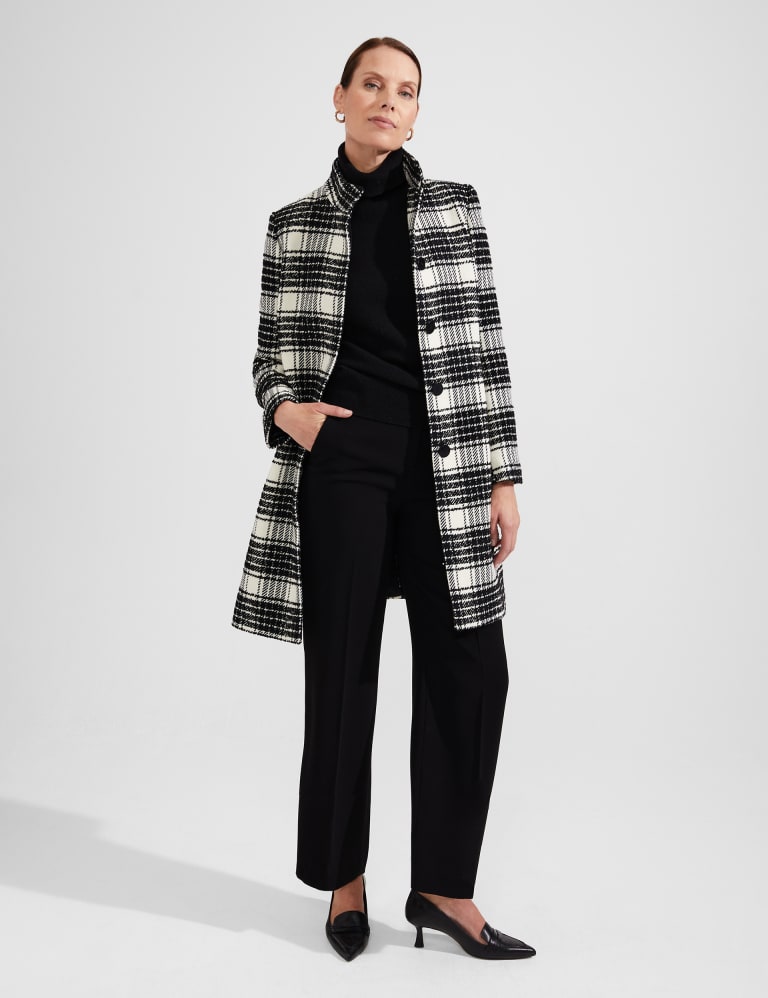 Wool Rich Checked Funnel Neck Tailored Coat HOBBS M S