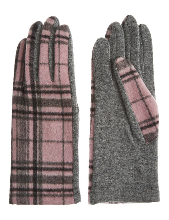 Wool Rich Checked Knitted Gloves Image 1 of 1