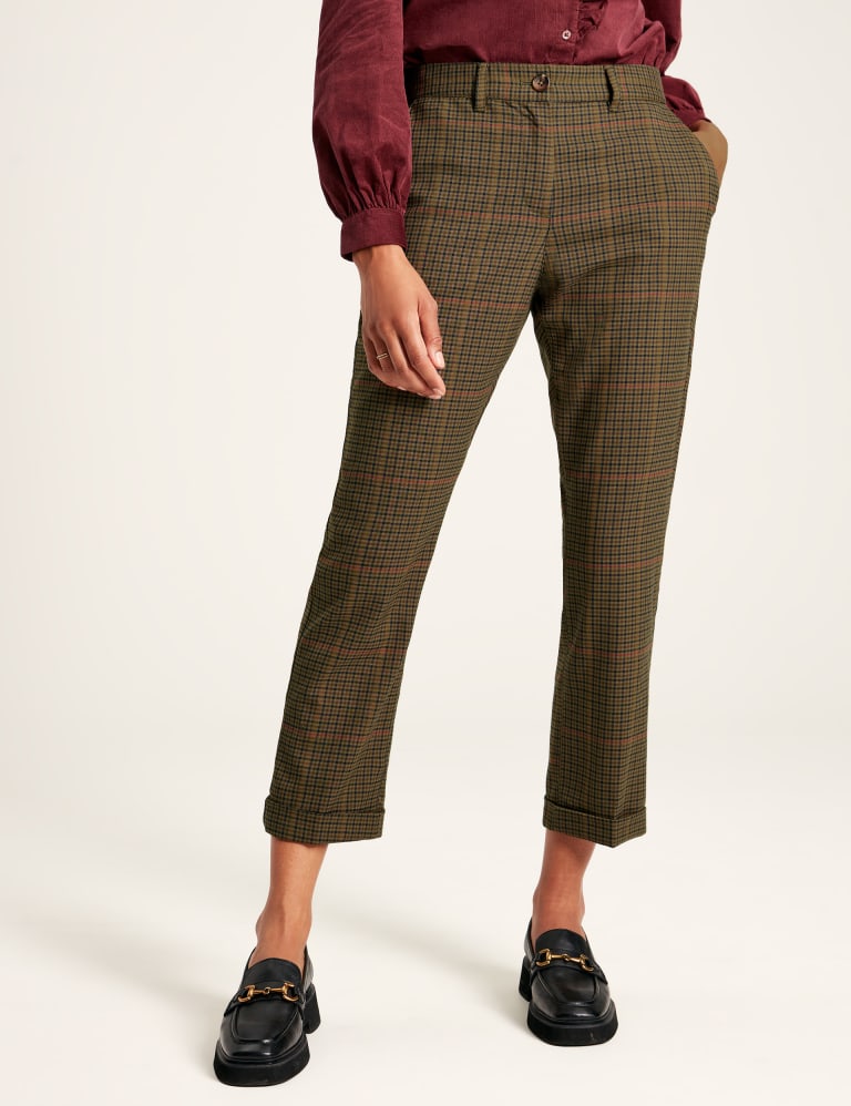 Wool Rich Checked Slim Fit Cropped Trousers Joules M S