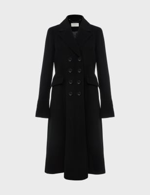 black longline double breasted coat