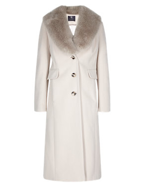 Wool Rich Faux Fur Collar Coat with Cashmere Image 2 of 6