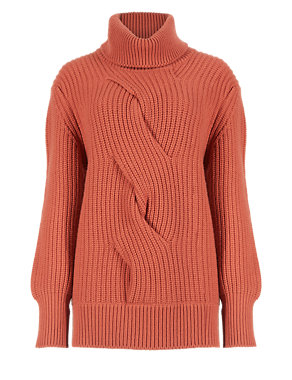 Wool Rich Front Cable Design Jumper with Cashmere Image 2 of 5