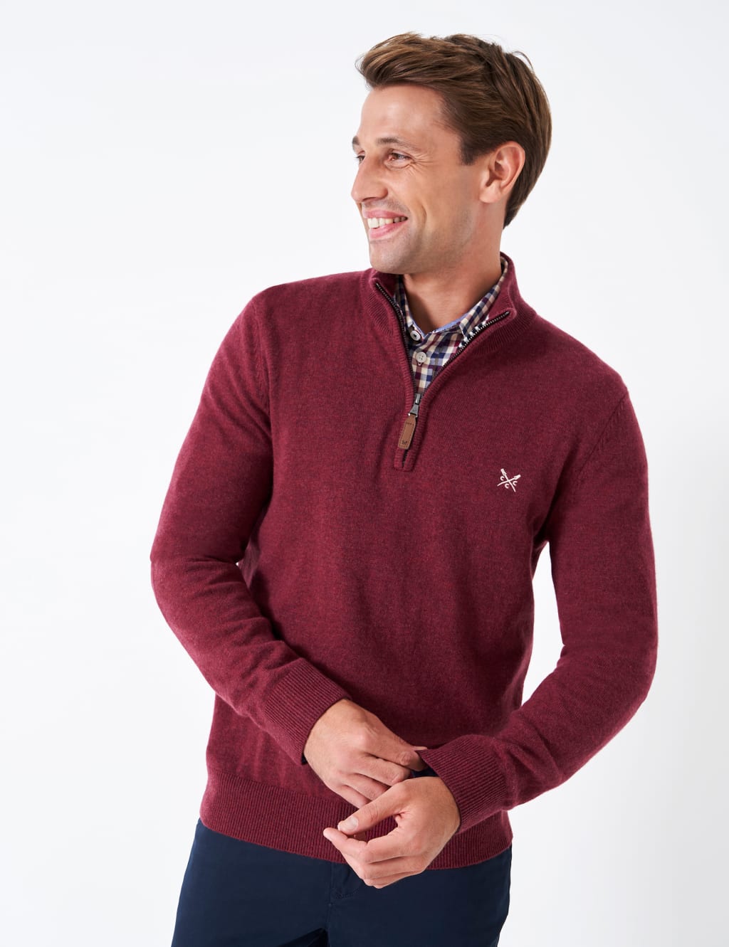Mens burgundy half online zip jumper