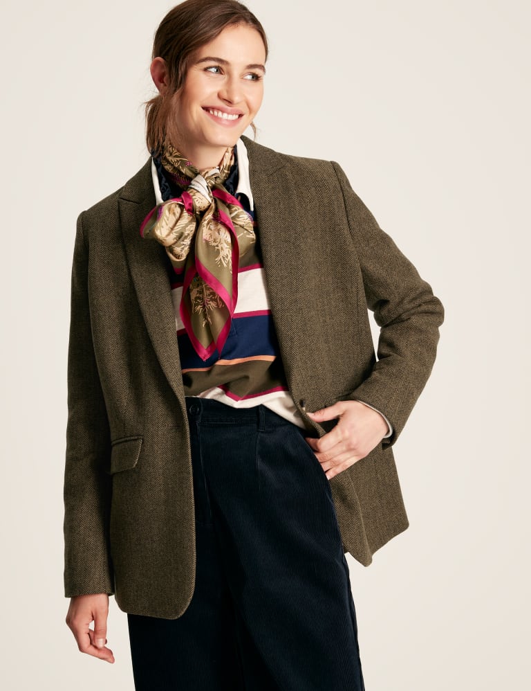 Wool Rich Herringbone Single Breasted Blazer