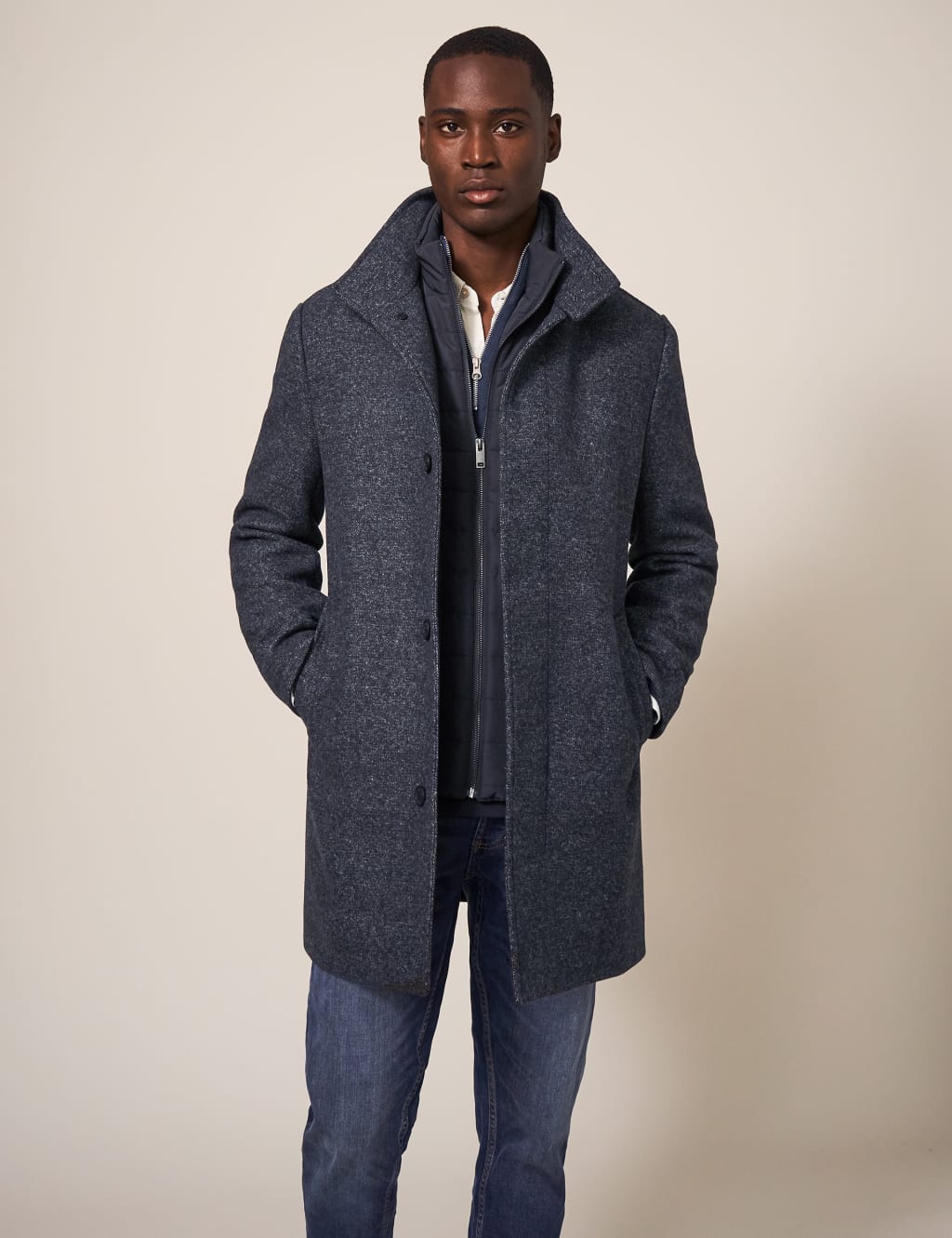 Blue wool mens coat hot sale