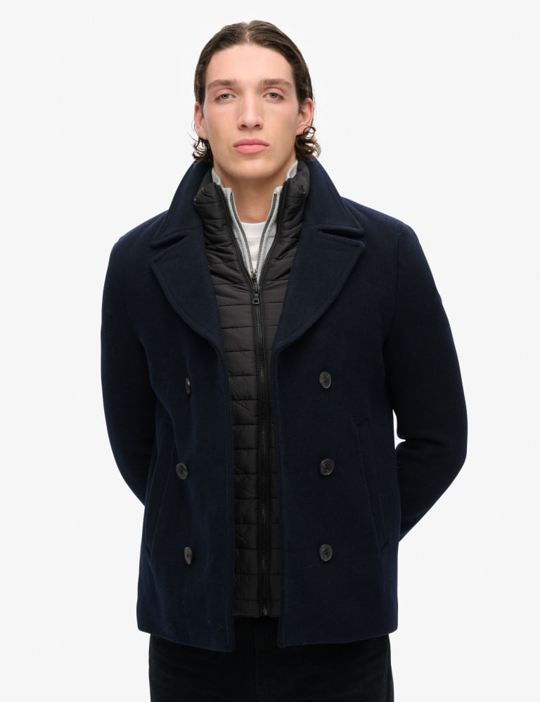 Mens wool pea shop coat with hood