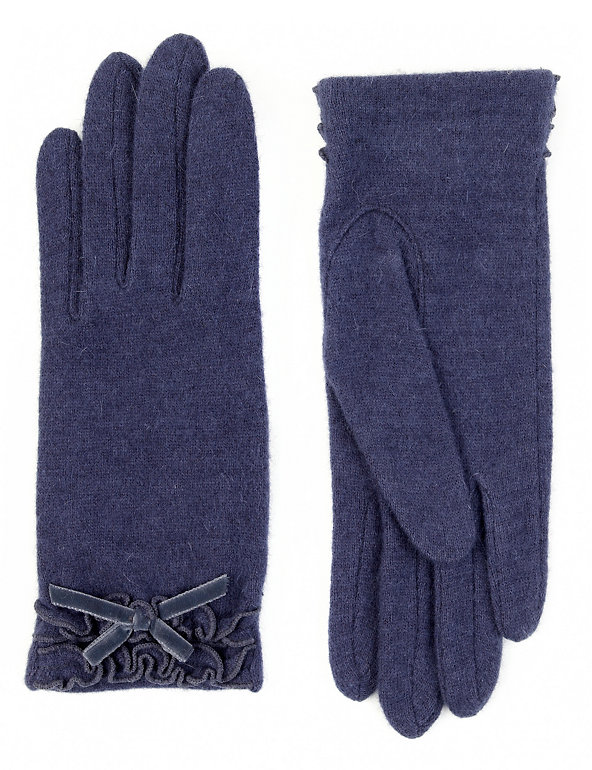 Wool Rich Ruffle & Bow Gloves with Angora Image 1 of 2