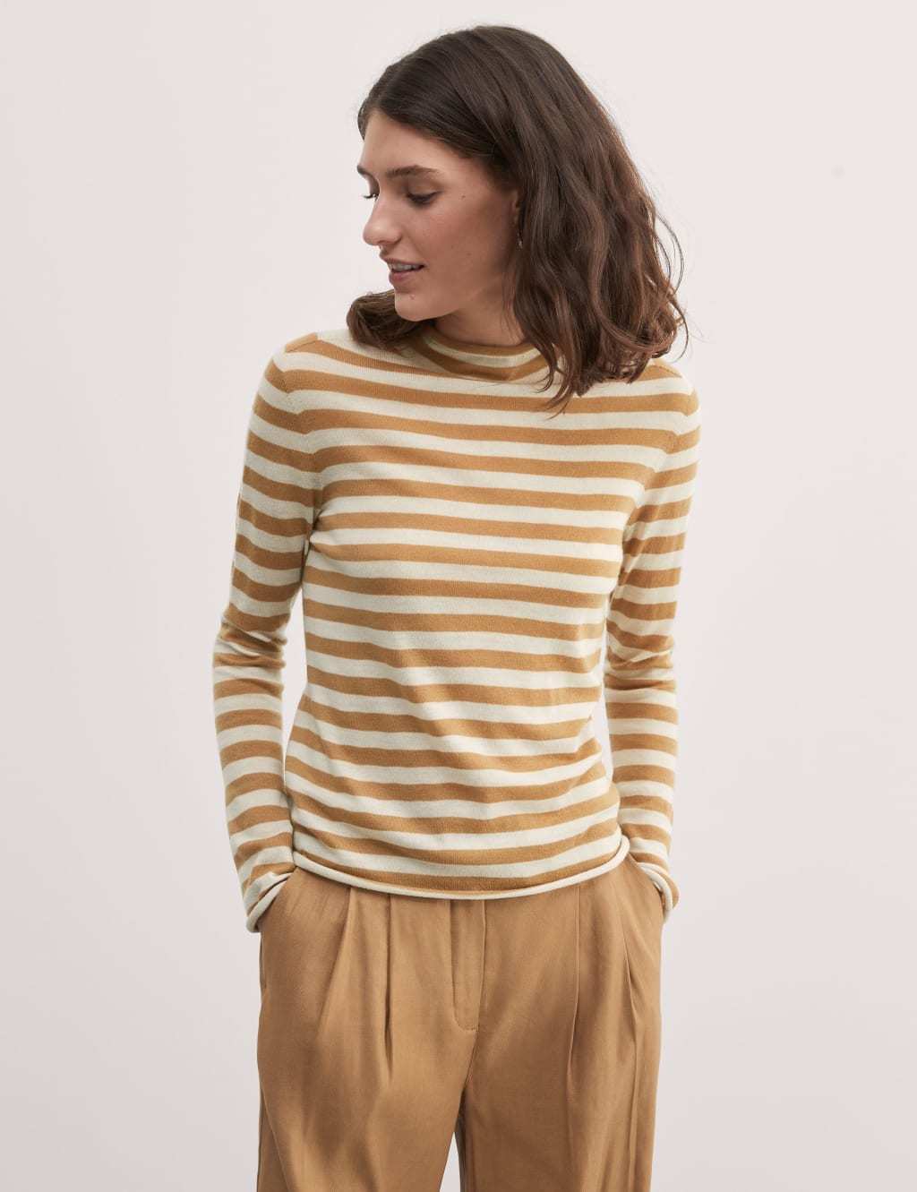 Wool Rich Striped Jumper with Cashmere JAEGER M S