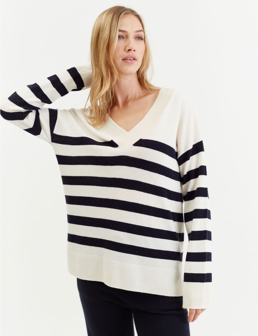 Wool Rich Striped V-Neck Sweatshirt | Chinti & Parker | M&S