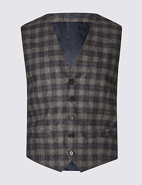 Wool Rich Tailored Fit Revere Checked Waistcoat Image 2 of 3