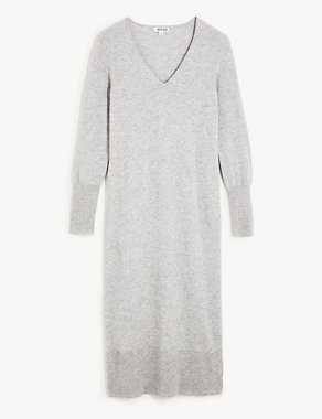 Wool Rich V-Neck Midi Column Dress with Cashmere Image 2 of 6