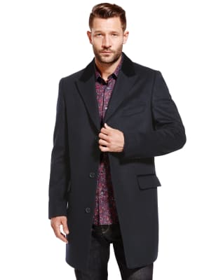 Wool Rich Velvet Collar Overcoat with Cashmere Autograph M S