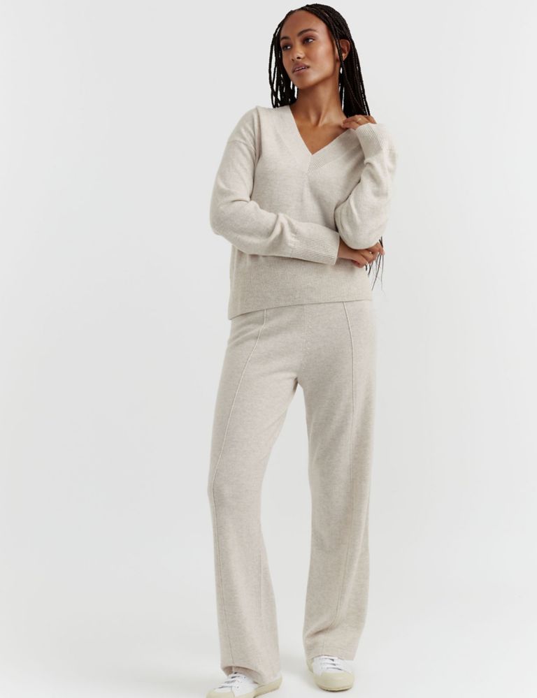 Wool Rich Wide Leg Relaxed Joggers with Cashmere 1 of 3