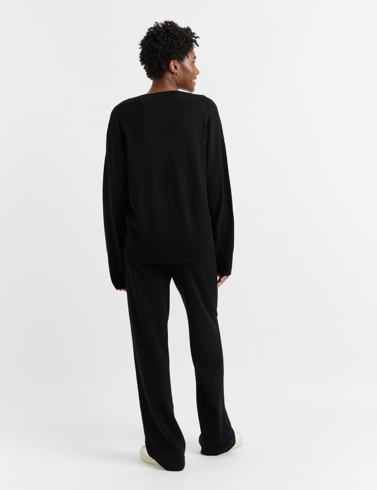 Wool Rich Wide Leg Relaxed Joggers with Cashmere