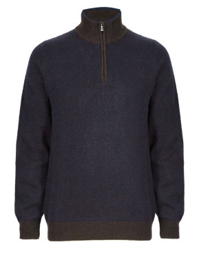 Wool Rich Zip Neck Jumper with Cashmere Image 2 of 3