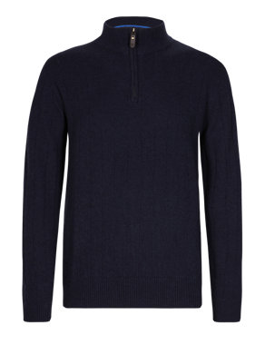 Wool Rich Zip Through Jumper with Cashmere Image 2 of 3