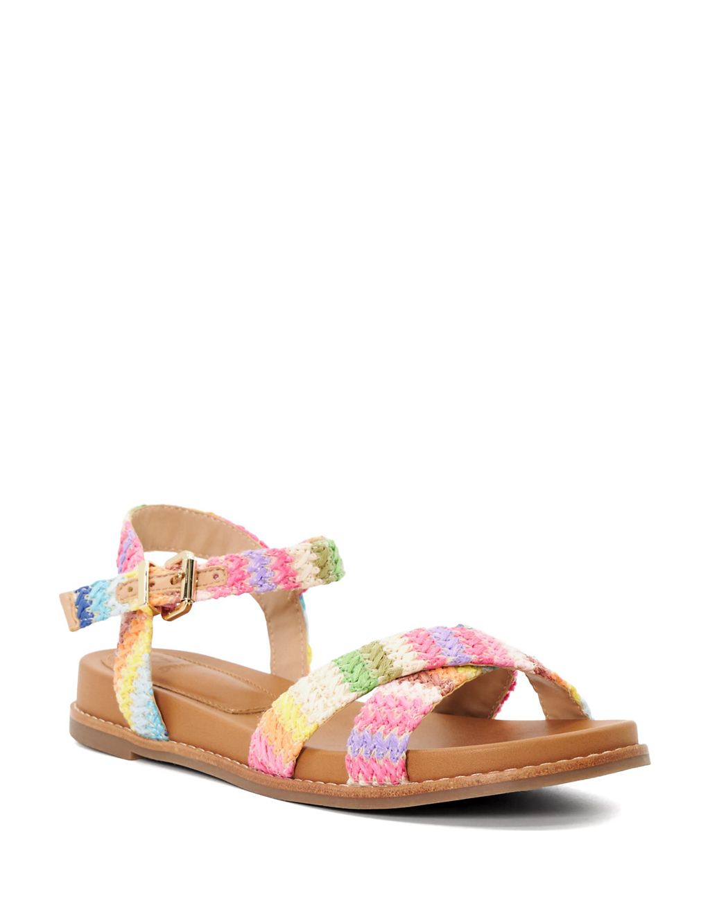 Woven Crossover Ankle Strap Flat Sandals 1 of 5