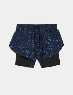 Woven Printed Layered Running Shorts Image 2 of 8