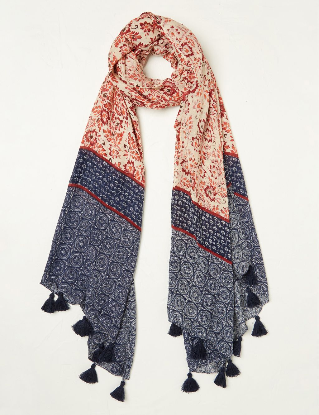 Woven Printed Tassel Scarf | FatFace | M&S