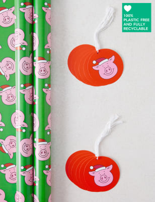 Wrap Tag Pack 8m of Wrapping Paper 12 Gift Tags Percy Pig