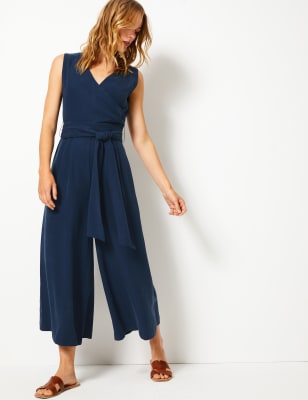 blue wrap jumpsuit
