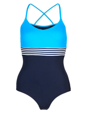 X Back Colour Block Sporty Swimsuit Image 2 of 3