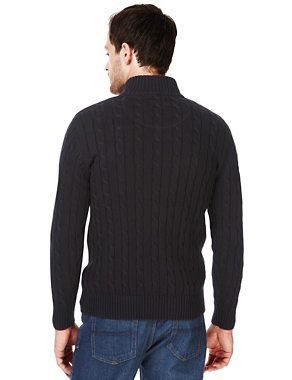XS Pure Cotton Cable Knit Half Zip Jumper Image 2 of 3