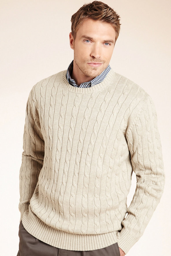 XS Pure Cotton Cable Knit Jumper Image 1 of 2