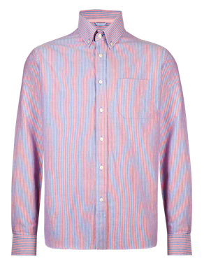 XS Pure Cotton Striped Oxford Shirt Image 2 of 5